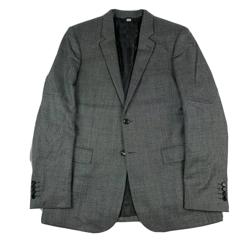 Burberry London Mens Gray Blue Woven Wool Blazer Jacket 50R EU 40R US